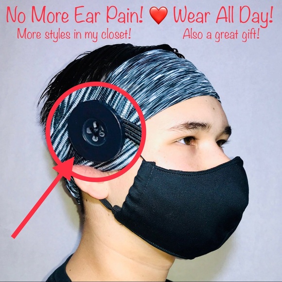 ❤️ Black Headband with Buttons for Face Masks! ❤️ - Picture 2 of 6